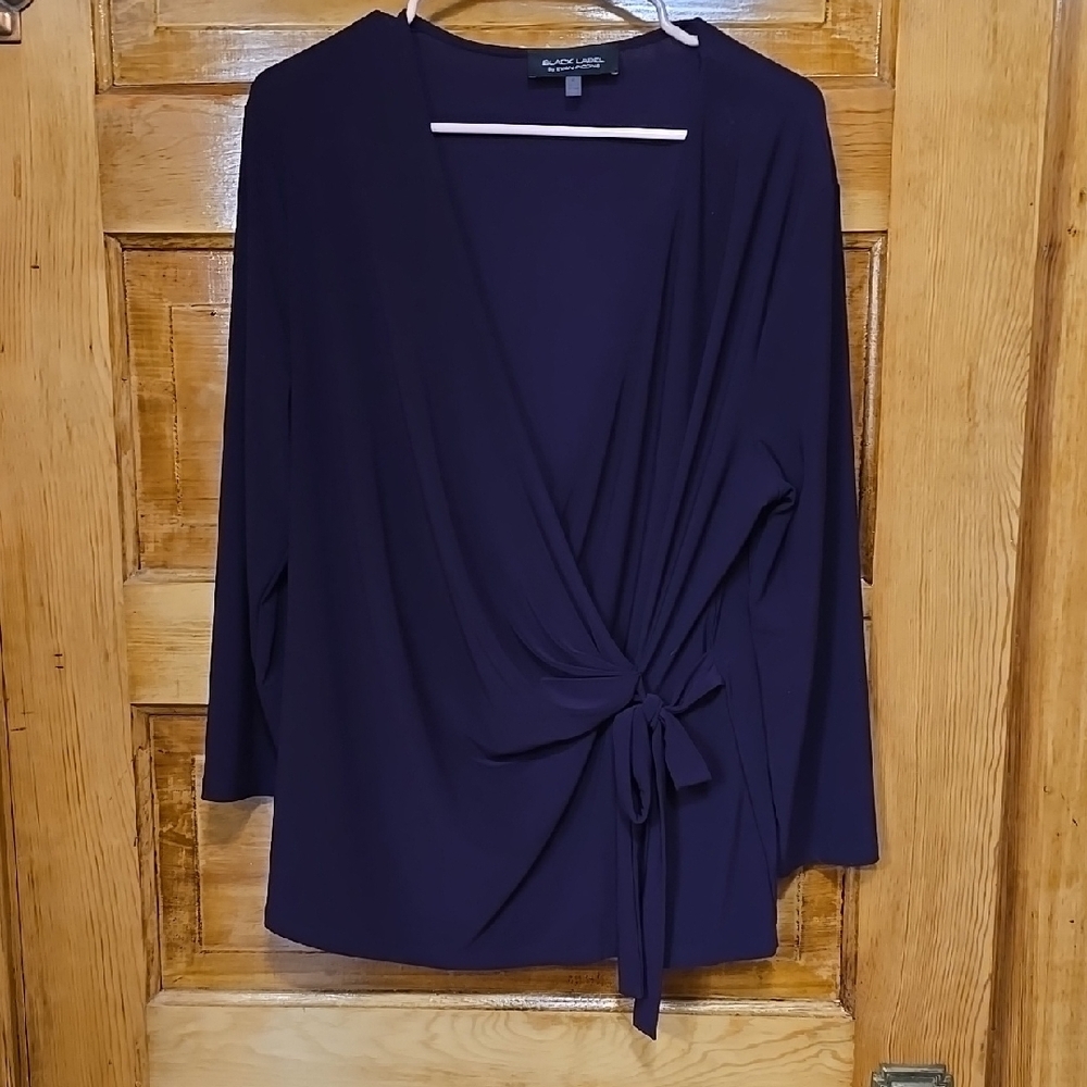 Evan Picone Navy Wrap Tie-Front Blouse